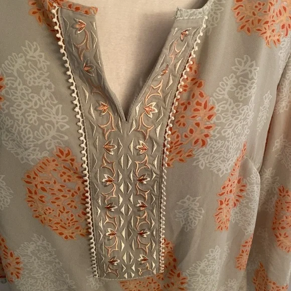 Belle by Kim Gravel Floral Blouse in Orange and Cream - Picture 2 of 10